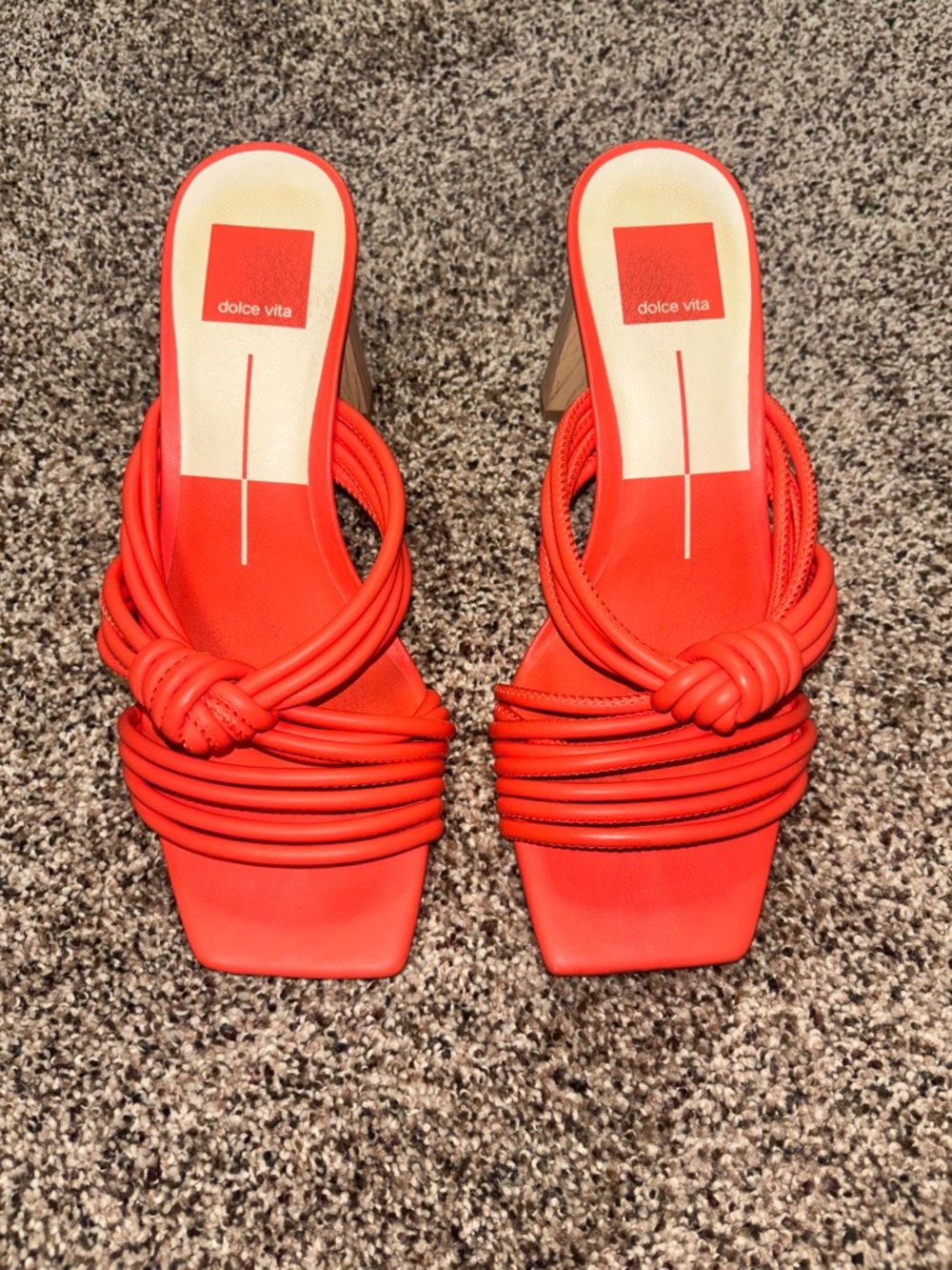 Dolce Vita Orange Knotted Multi-Strap Slide Mules Block heel 7.5, 3 in heel
